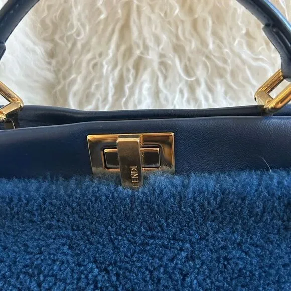 Fendi Peekaboo Mini Blue Shearling Leather bag - Picture 5 of 11